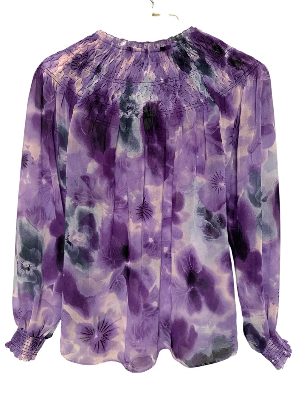 WHITE HOUSE BLACK MARKET Purple Floral Long Sleeve Smocked Blouse XS